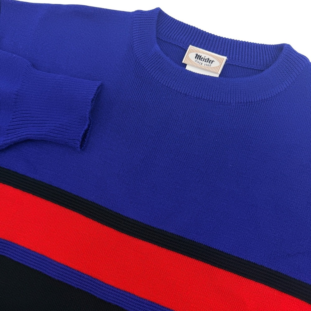 Vintage Meister Sweater Mens Large Blue Striped Wool Blend Crewneck Ski Gorpcore